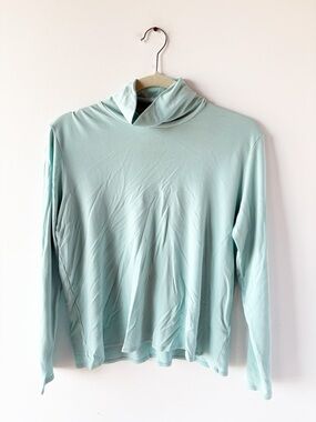 Eileen Fisher Silk Jersey Knit Long Sleeve Turtleneck Blue Large L Layering Mint